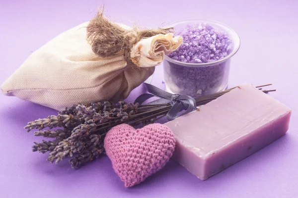 Conjunto de spa de lavanda — Fotografia de Stock