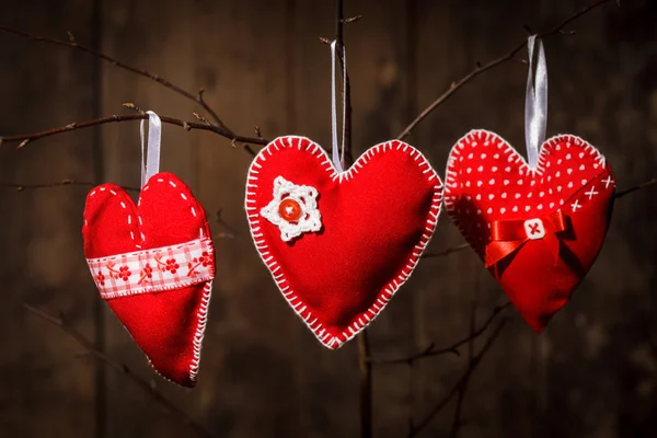 Handmade red hearts — Stock Photo, Image