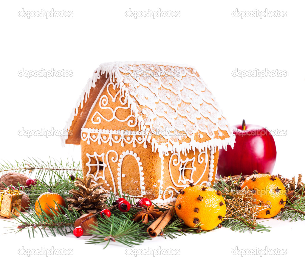 gingerbread house and decor