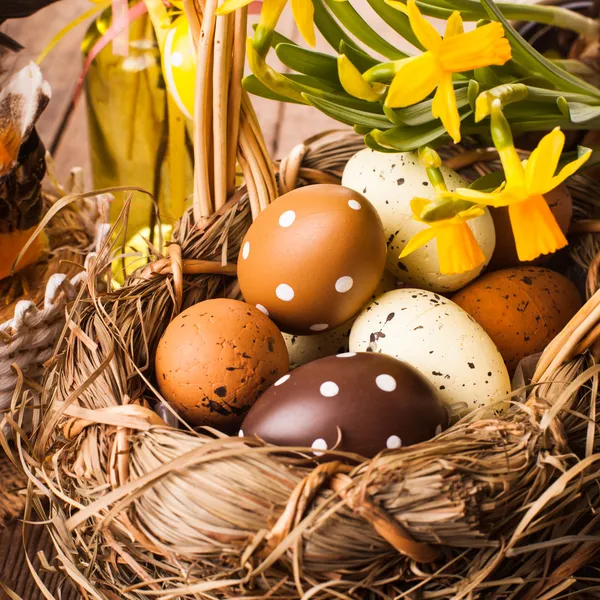 Œufs de Pâques dans le panier — Photo