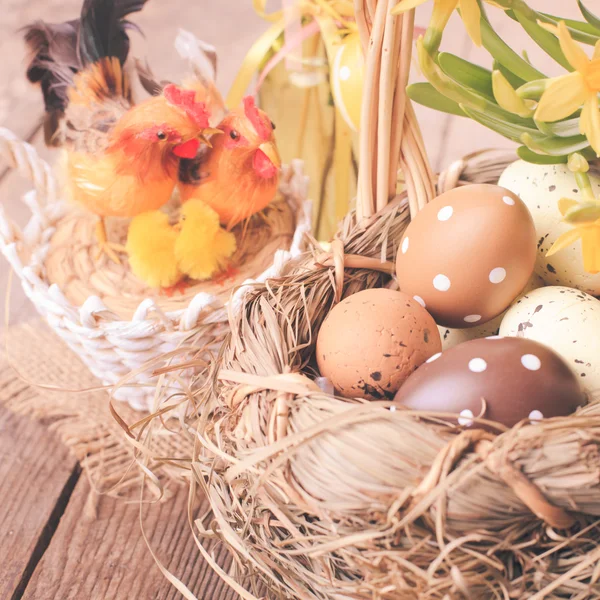 Easter eggs in basket — Stock Photo, Image