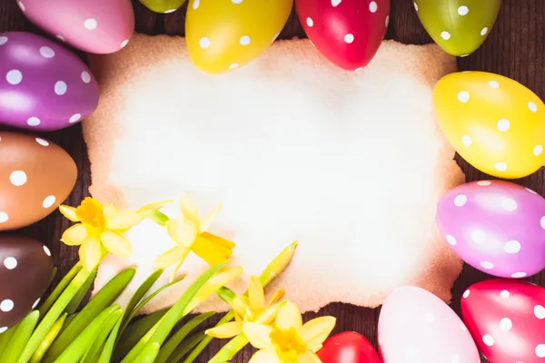 Easter eggs and card — Stock Photo, Image