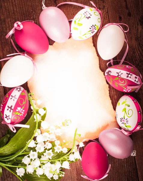 Easter eggs and card — Stock Photo, Image