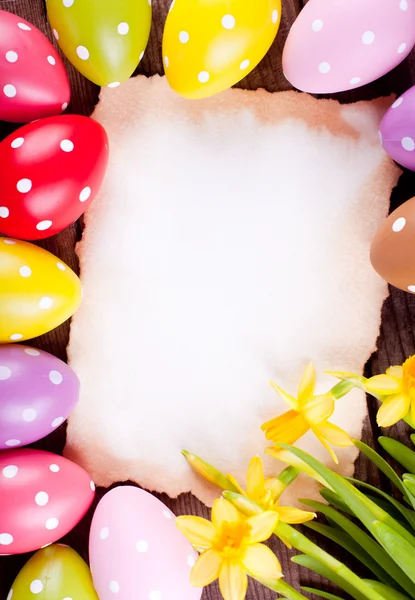 Easter eggs and card — Stock Photo, Image