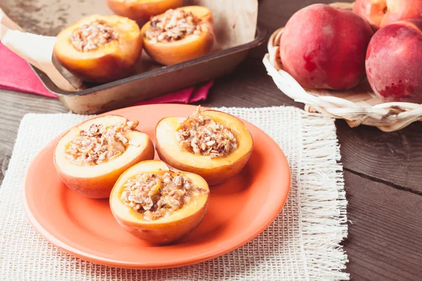 Stuffed Baked Peaches — Stock Photo, Image