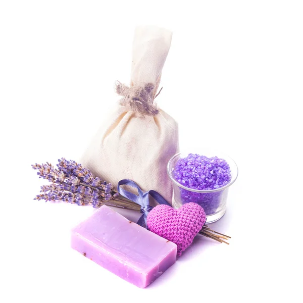 Lavanda spa conjunto isolado — Fotografia de Stock