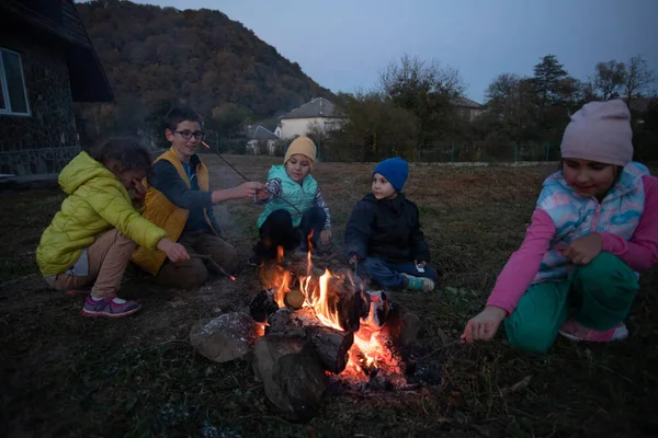 Dzieci w obozie przy ognisku. — Zdjęcie stockowe