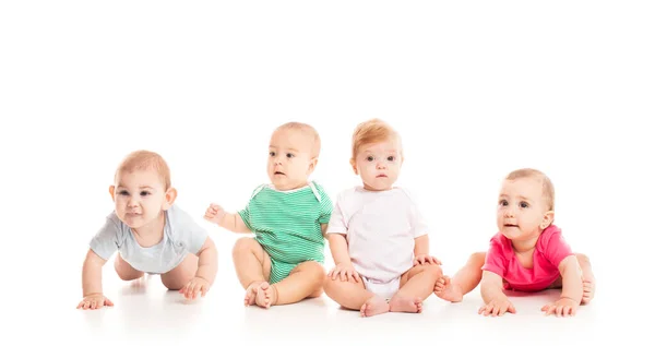 Cuatro bebés aislados sobre fondo blanco — Foto de Stock