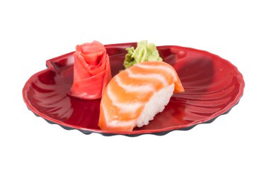 Stüdyo çekim, Japon suşi vaki beyaz backgro somon ile