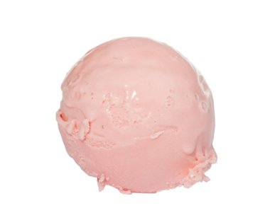 Çilekli dondurma üst beyaz zemin üzerine Kepçe