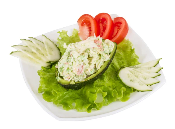 Crab meat salad with green caviar in avocado - japan cusine — Stock Photo, Image