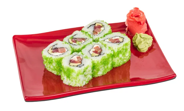 Tobiko baharatlı maki sushi - sıcak rulo tobiko çeşitli tip ( — Stok fotoğraf