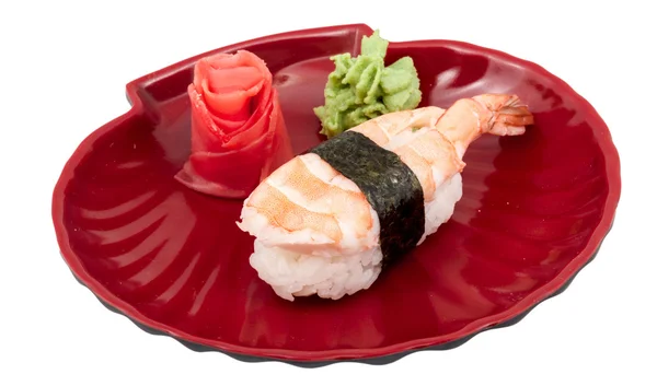 Camarones sushi primer plano aislado sobre fondo blanco —  Fotos de Stock