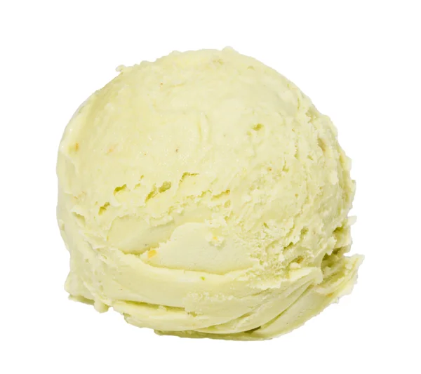 Совок фисташкового мороженого сверху на белом фоне — стоковое фото