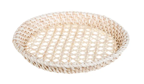 Wickerwork empty yellow breadbasket on white background — Stock Photo, Image