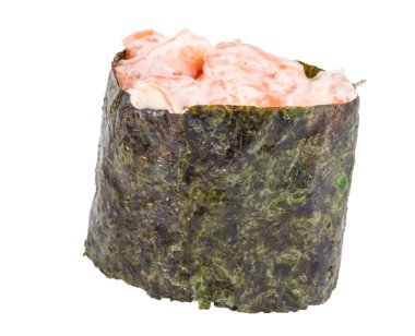 Beyaz arka planda izole somon suşi