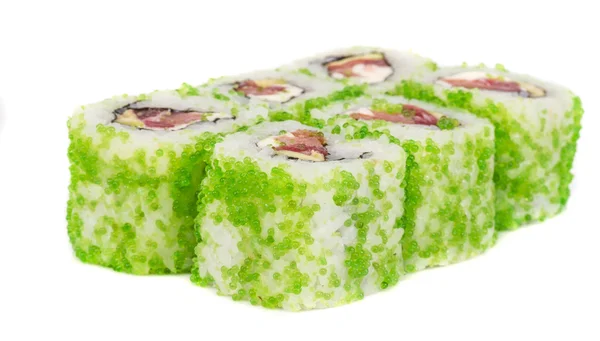 Tobiko kryddig maki sushi - heta rulle med olika typ av tobiko ( — Stockfoto