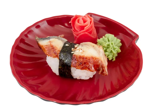 Ål sushi. isolerade över vita. — Stockfoto