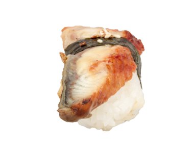 yılan balığı suşi. beyaz bitti izole.