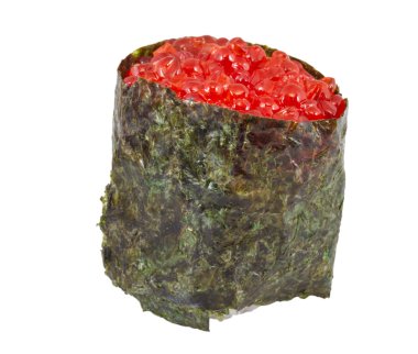 makro çekim somon suşi nikiri roll üzerine yumurta