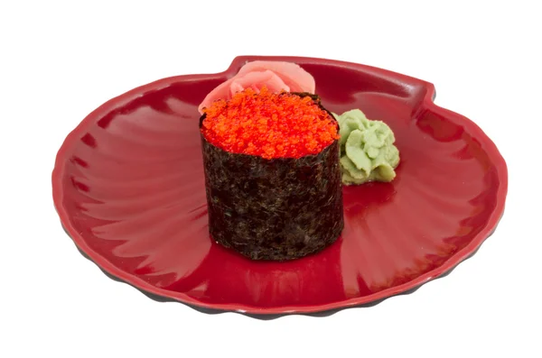 Sushi met Flying vis kaviaar geïsoleerd op witte achtergrond — Stockfoto