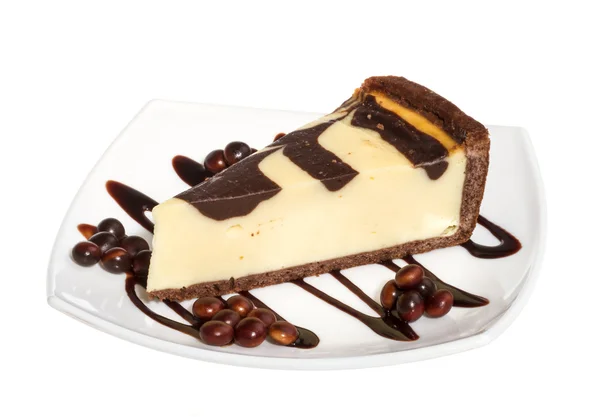 Cheesecake with chocolate sauce — Stock Photo, Image