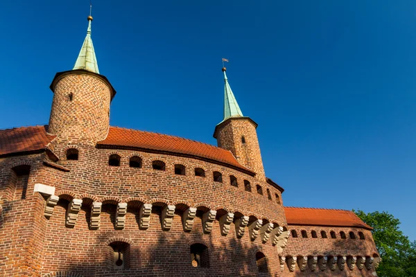 Una puerta a Cracovia - la barbacana mejor conservada de Europa, Polonia — Foto de Stock