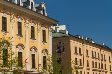 krakow, Polonya eski kasaba evi güzel cephe