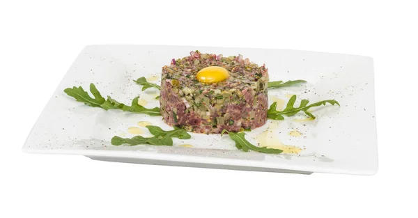 Steak tartare with egg — Stock Photo, Image