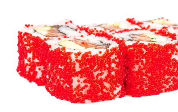 Tobiko baharatlı maki sushi - sıcak rulo tobiko çeşitli tip ( — Stok fotoğraf