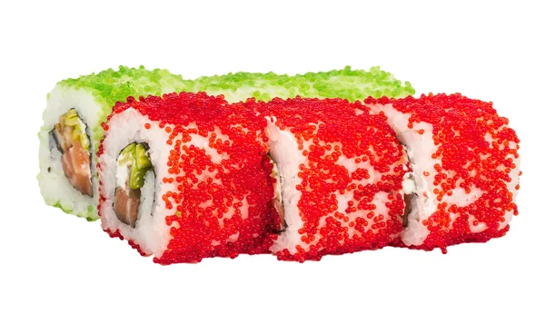 Tobiko fűszeres Maki Sushi - forró különböző típusú Tobiko tekercs ( — Stock Fotó