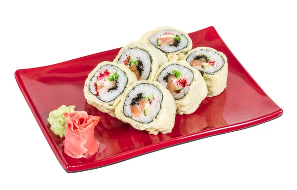 Japanse keuken-Tempura Maki Sushi (Deep Fried rollen gemaakt van sa — Stockfoto