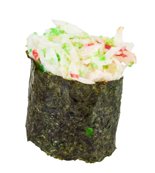 用酱汁切片的白色 b 上孤立的蟹虾寿司卡尼 — 图库照片