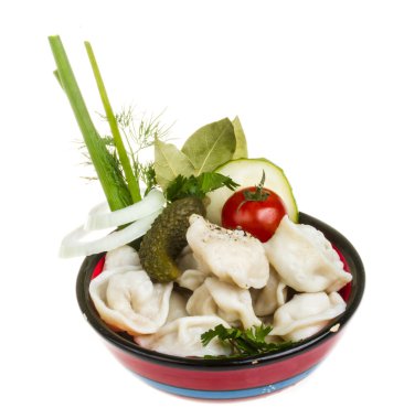 geleneksel Rus yemeği - mantı kase