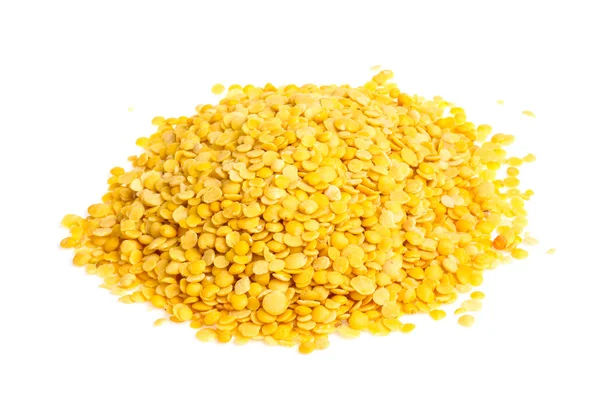 Yellow lentils isolated on white background. Macro shot — Stock Photo, Image