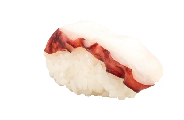 ซูชิญี่ปุ่นกับปลาหมึกเนื้อบนพื้นหลังสีขาว — ภาพถ่ายสต็อก