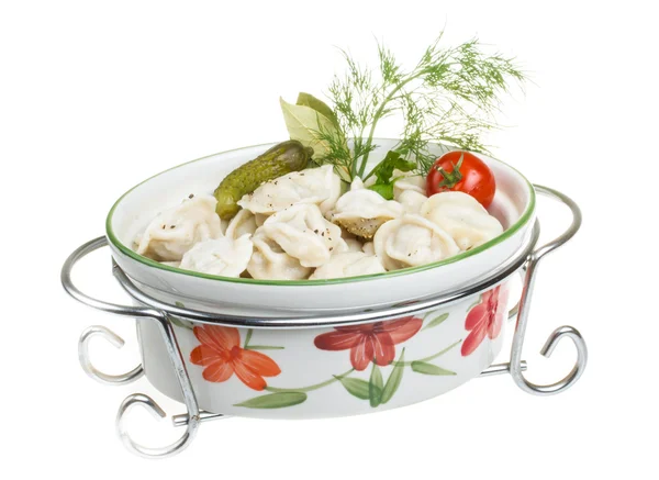 Miska z tradycyjne danie rosyjskie - pelmeni — Zdjęcie stockowe