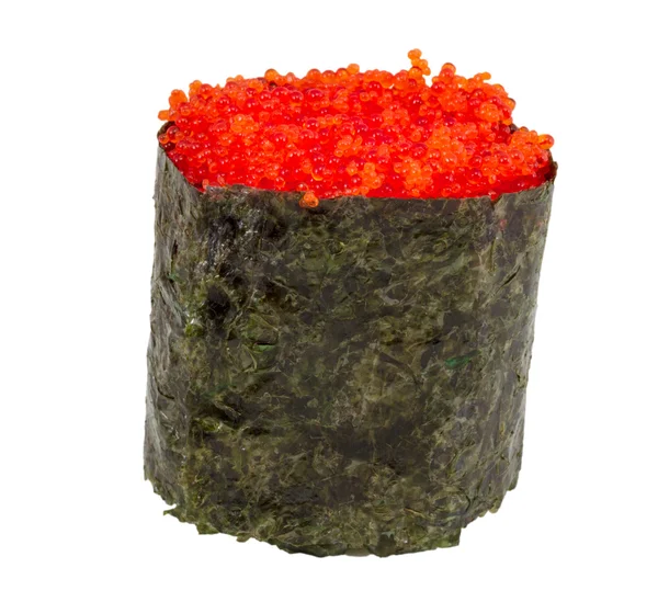 Sushi con caviar de pescado de fying aislado sobre fondo blanco — Foto de Stock