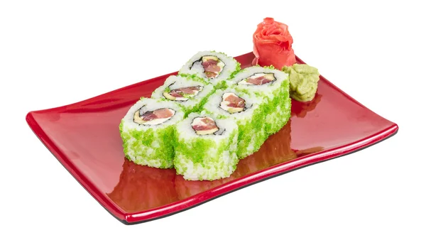 Tobiko baharatlı maki sushi - sıcak rulo tobiko çeşitli tip ( — Stok fotoğraf