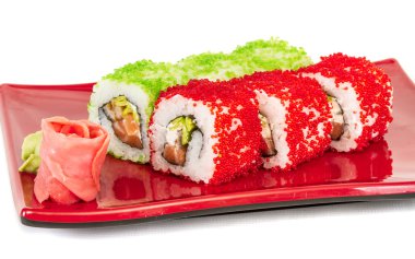 tobiko baharatlı maki sushi - sıcak rulo tobiko çeşitli tip (