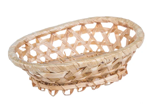 Wickerwork empty yellow breadbasket on white background — Stock Photo, Image