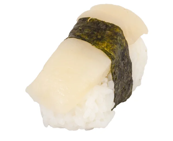 Sushi quente com fatia de vieira isolada no fundo branco — Fotografia de Stock