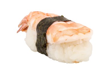 Karides suşisi yakın plan beyaz zemin üzerinde izole