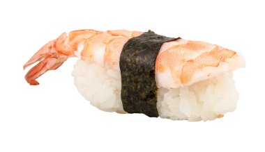 Karides suşisi yakın plan beyaz zemin üzerinde izole