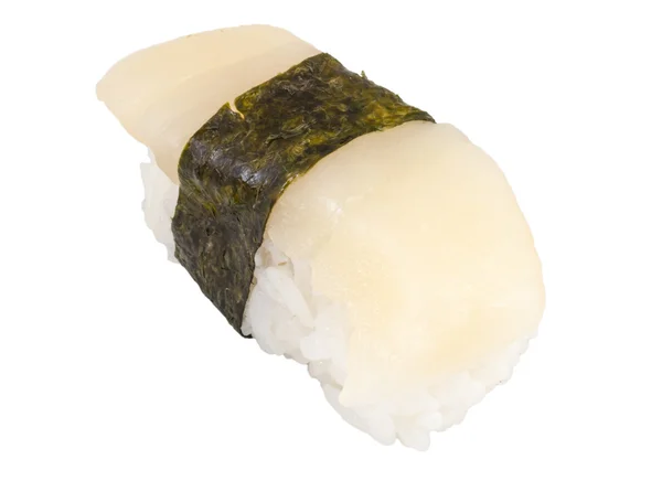 Sushi quente com fatia de vieira isolada no fundo branco — Fotografia de Stock