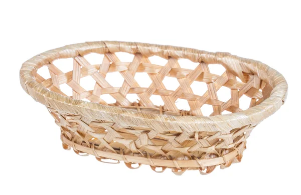 Wickerwork empty yellow breadbasket on white background — Stock Photo, Image