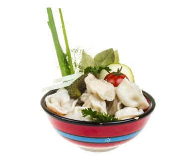 geleneksel Rus yemeği - mantı kase