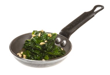 Kavrulmuş tavada haşlanmış ıspanak.