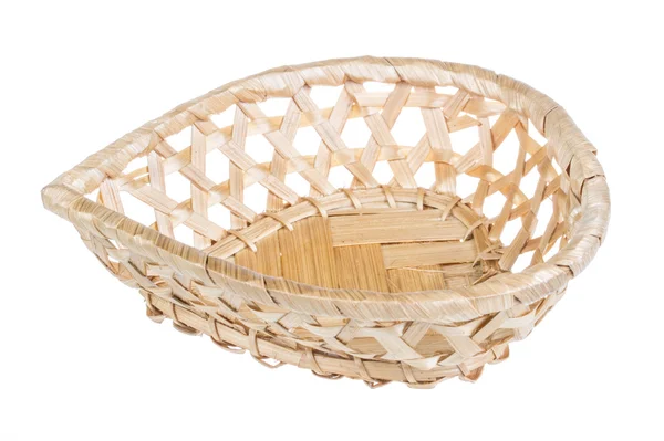 Wickerwork empty yellow breadbasket on white background — Stock Photo, Image