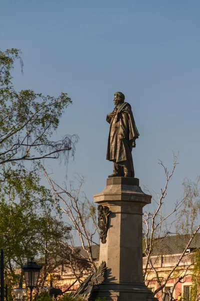 Warsaw, capital city of Poland. Monument of Adam Mickiewicz, the most famous Polish poet. — Stock Photo, Image